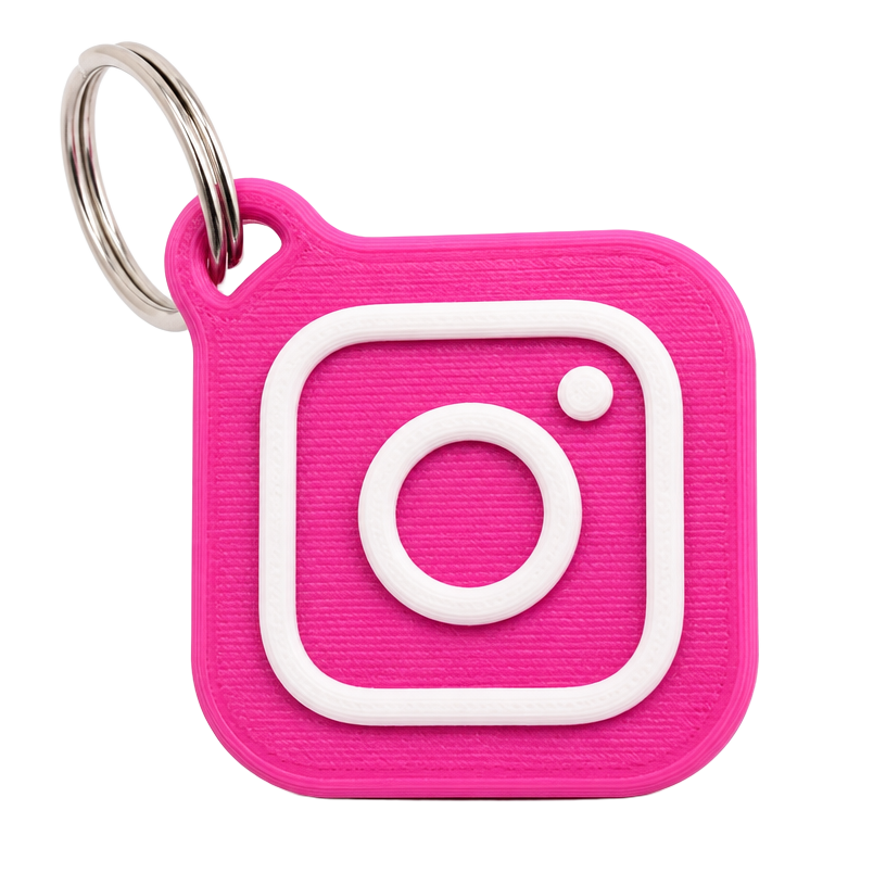 3D printed NFC keychain tag with a camera icon